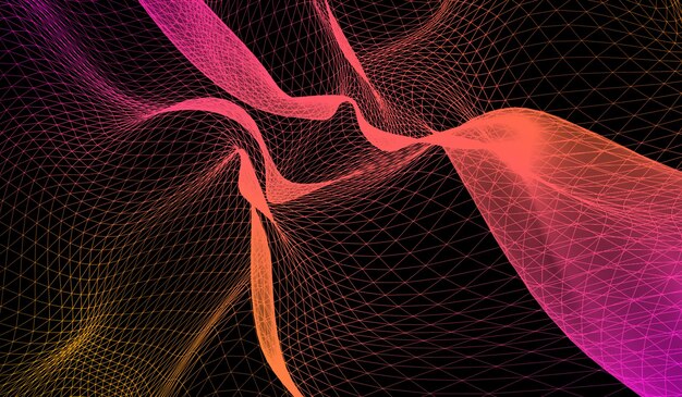 검은 배경에 3D 추상 디지털 기술 분홍색 입자 네트워크 파동