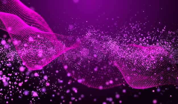 3D abstract digital technology pink particles wave network on pink background