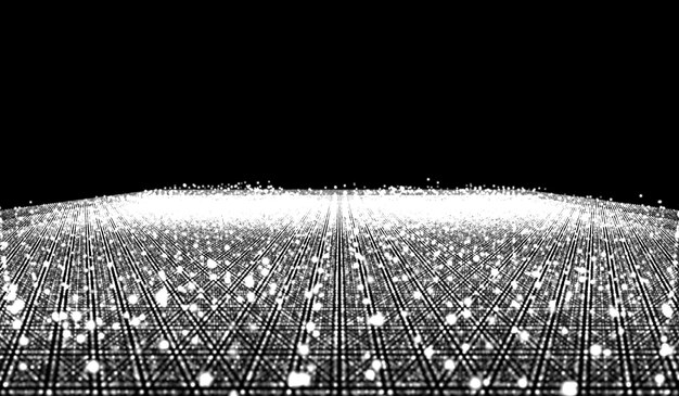 3D abstract digital technology white particles network wave on black background