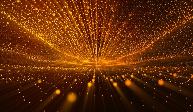 3d abstract digital technology yelloworange particles network on red background