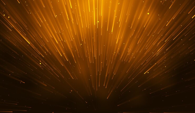 3D abstract digital technology yelloworange particles network on red background