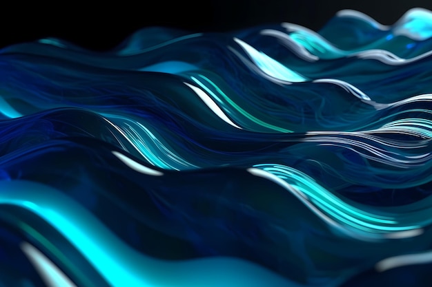 3 d 抽象的な流れる液体ブルー ウェーブ背景生成 AI