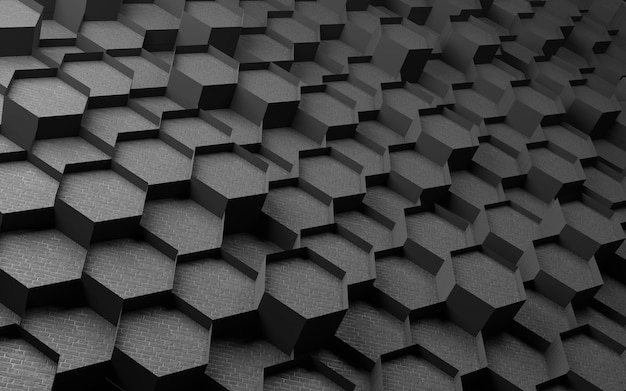 Photo 3d abstract hexagon black brick texture concept background