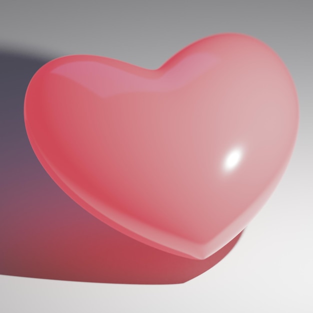 Photo 3d abstract illustration of isometric smooth shiny pink heart on gradient gray surface with shadow