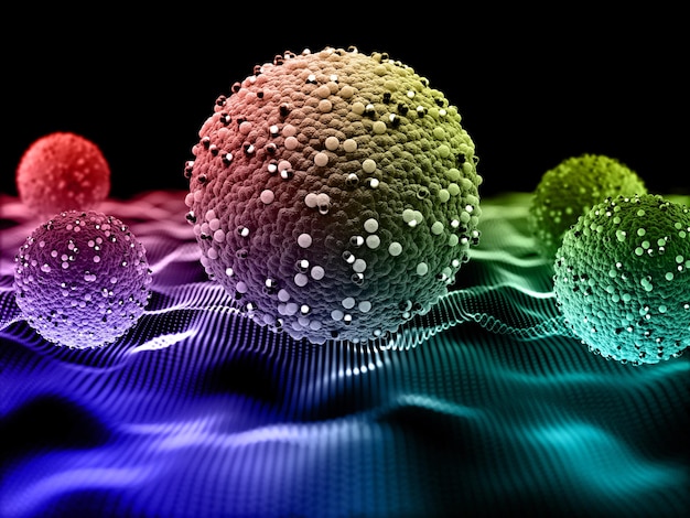 Photo 3d abstract medical background with measles virus cells