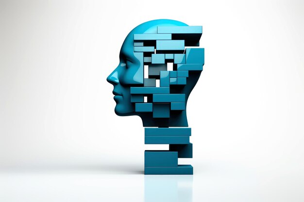 3d abstract menselijk hoofdgezicht Psychische golven concept Generatieve AI