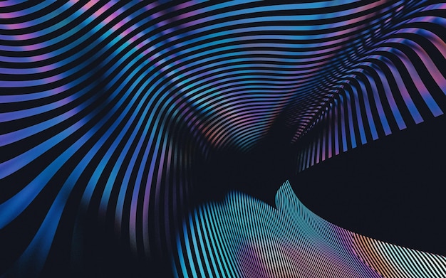 3D 추상 다채로운 금속 반사 파동 리본 밝은 섬유 3d 렌더