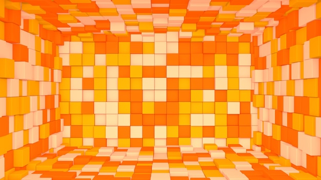 キューブの背景で作られた 3 D の抽象的なオレンジ色のインテリア