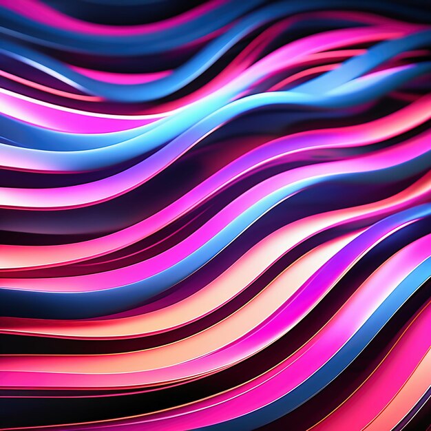 3d Abstract panoramic background of twisted dynamic neon lines in wave form
