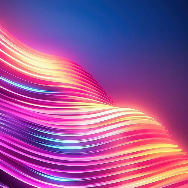 Photo 3d abstract panoramic background of twisted dynamic neon lines in wave form