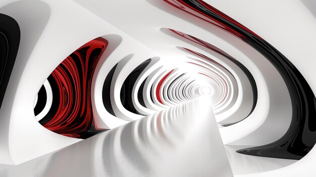 3D 抽象的な視点 赤と黒の白い背景の線形