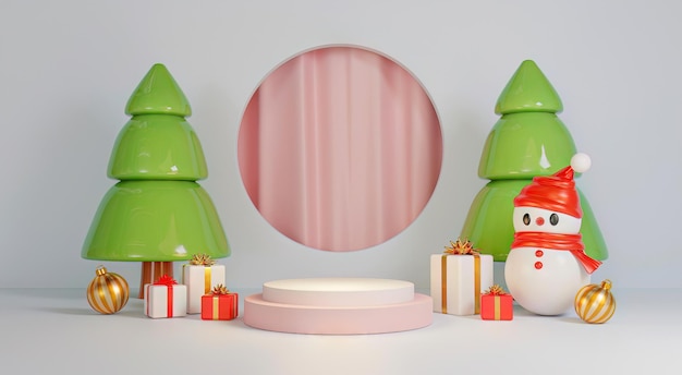 3d Abstract podium stage platform with minimal Christmas and New year background. 3d render