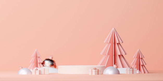 3d Abstract podiumpodiumplatform met minimale kerst- en nieuwjaarsachtergrond. 3D renderen