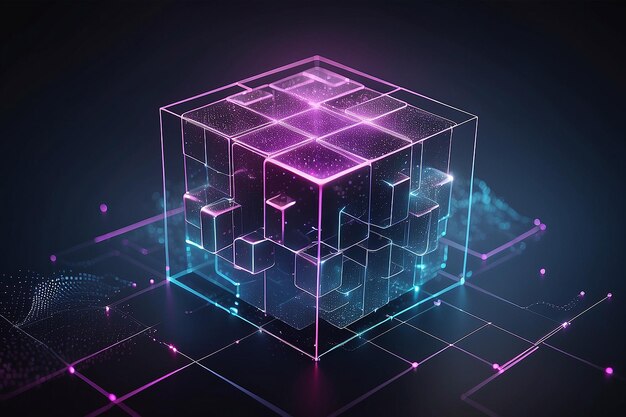 3D Abstract Poly Cube Quantum Cryptography and Big Data Analytics Science Technology Banner