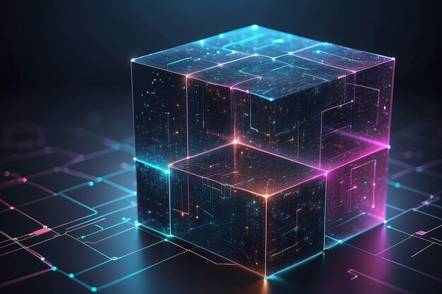 3D Abstract Poly Cube Quantum Cryptography and Big Data Analytics Science Technology Banner