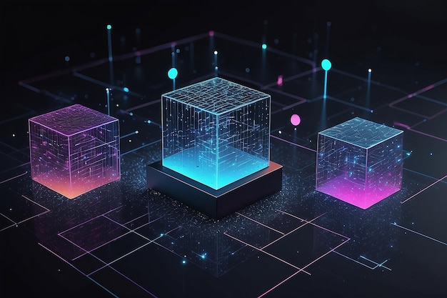 3D Abstract Poly Cube Quantum Cryptography and Big Data Analytics Science Technology Banner