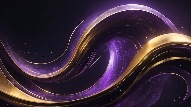 Foto un rendering astratto 3d sovrapposto su uno sfondo viola e nero e la composizione della curva dorata è