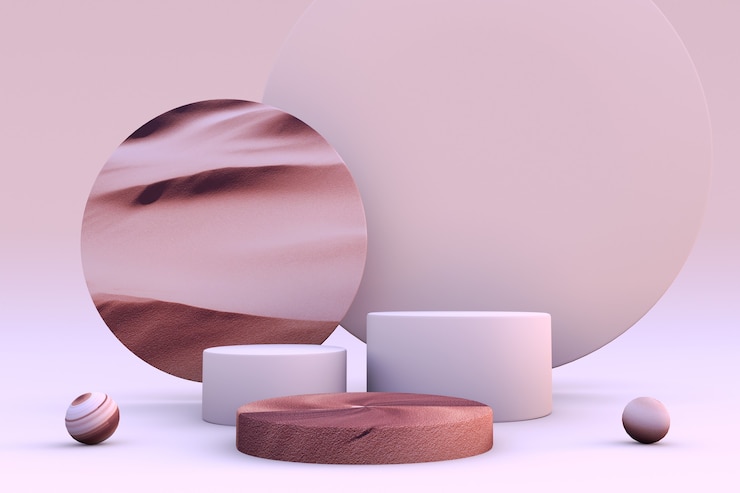 Фотография 3d абстрактные песчаные бежевые подиумы пьедестала цилиндра пастель студия