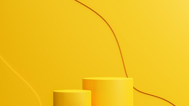 3d abstract scene and shapes yellow podium background