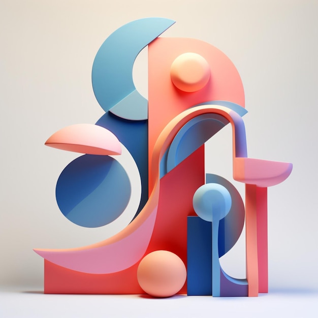 3d abstract shapes in midcentury colours pastel pinks and blues