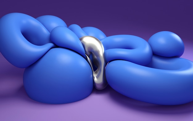 3d abstract shapes rendering illustration. Blue compressed circles on purple background. 