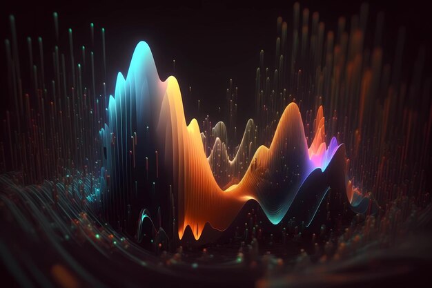 Фото 3d абстрактная звуковая волна визуальный фондинамическое движение звуковых волн неоновые линии музыкальный энергетический спектр