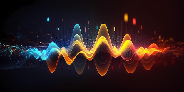 3D抽象的な音波のビジュアル背景ダイナミックな動きの音波ネオンライン音楽エネルギースペクトル