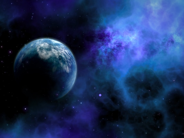 Scena dello spazio astratto 3d con pianeta immaginario