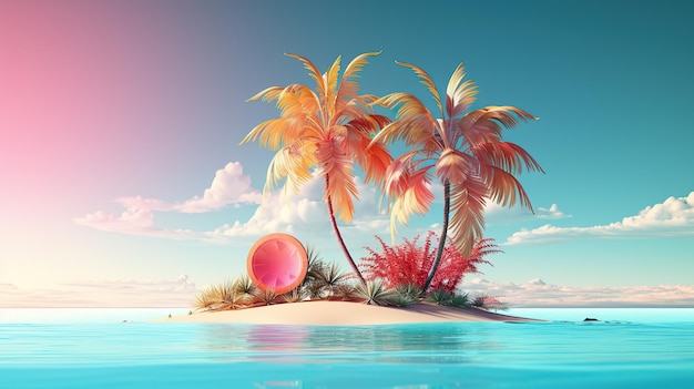 3d abstract summer nature beach object clipart with Gradient Color Overlay Background Generative AI