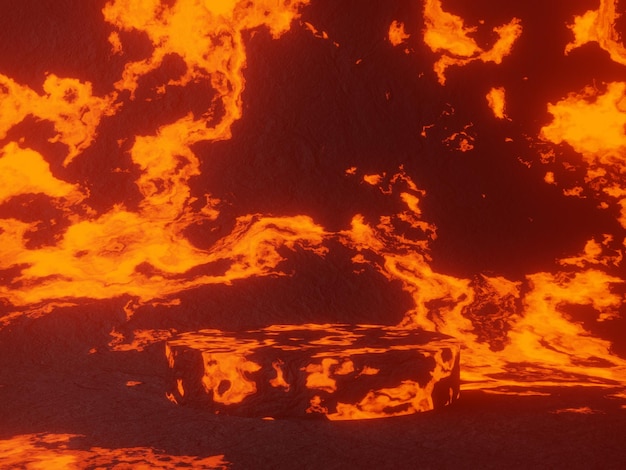 3D abstract volcanic molten rock podium