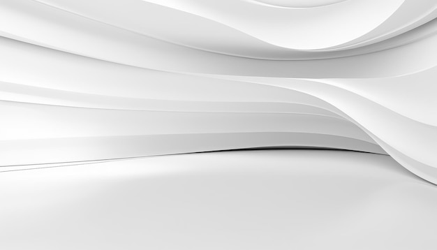 3d abstract white interior background with wavy wall