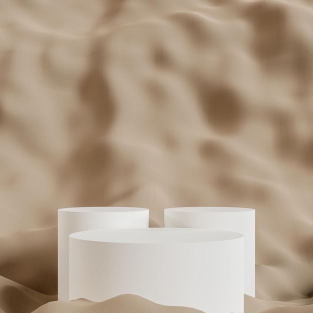 제품 프레젠테이션 배너를 위한 미니멀한 스타일의 갈색 배경이 있는 3D 추상 흰색 연단 장면