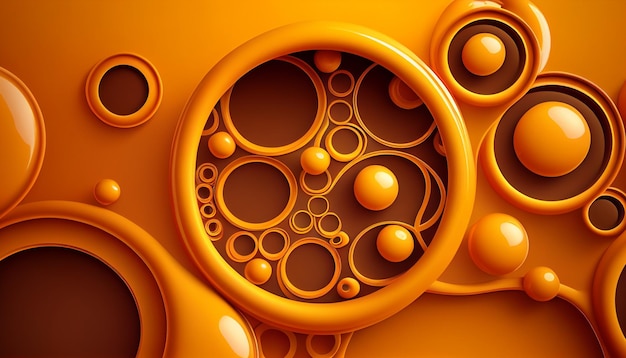 3d абстрактный желтый фон со сферой и кругом Генеративный AI