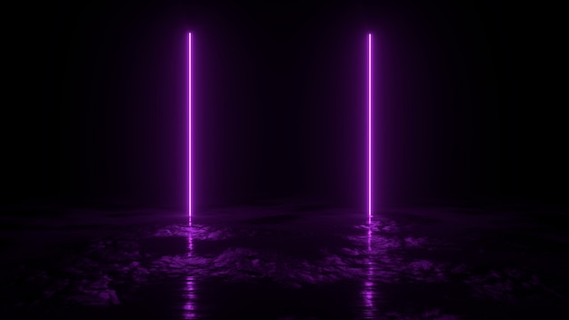 3d abstracte achtergrond geeft ter plaatse terug, twee roze neonslicht, retrowave en synthwave illustratie.