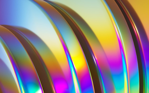 Foto 3d abstracte achtergrond met een gebogen regenboog gekleurd glas