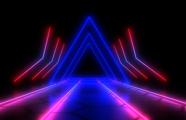 3D abstracte achtergrond met neonlicht. 3D-afbeelding