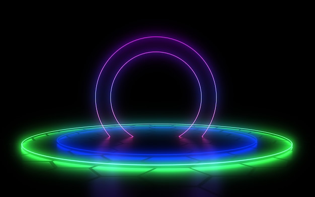 3D abstracte achtergrond met neonlicht. 3D-afbeelding