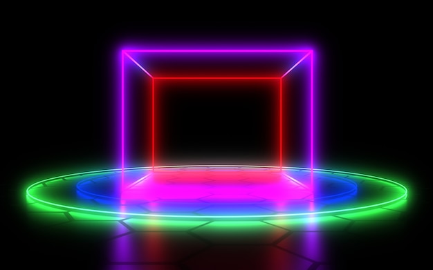 3D abstracte achtergrond met neonlicht. 3D-afbeelding