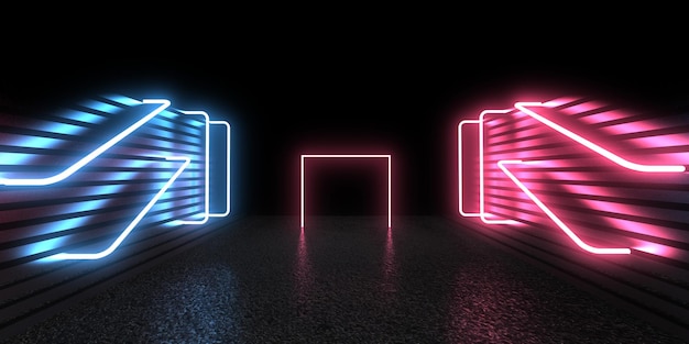 3D abstracte achtergrond met neonlichten neon kubussen ruimtebouw 3d illustratie