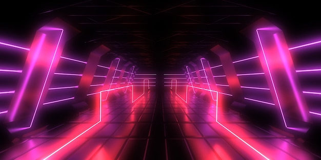 3D abstracte achtergrond met neonlichten. neon tunnel. 3D-afbeelding