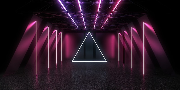 3D abstracte achtergrond met neonlichten. neon tunnel. 3D-afbeelding