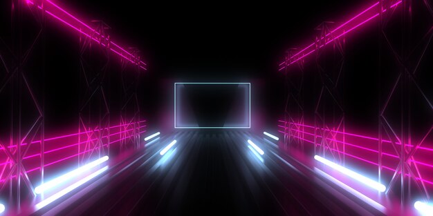 3d abstracte achtergrond met neonlichten. neon tunnel. 3d-afbeelding