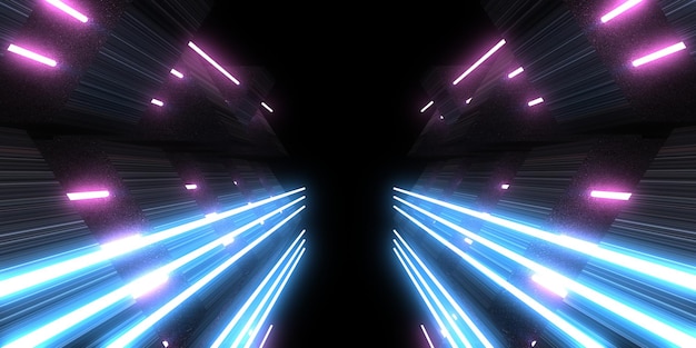 3D abstracte achtergrond met neonlichten neon tunnel ruimte constructie 3d illustratie