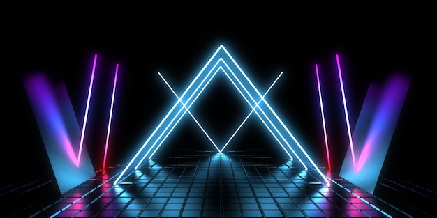 3D abstracte achtergrond met neonlichten neon tunnel ruimte constructie 3d illustratie