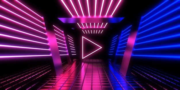 3D abstracte achtergrond met neonlichten neon tunnel ruimte constructie 3d illustratie