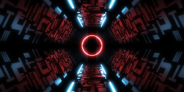 3D abstracte achtergrond met neonlichten. neon tunnel. ruimteconstructie. 3D-afbeelding