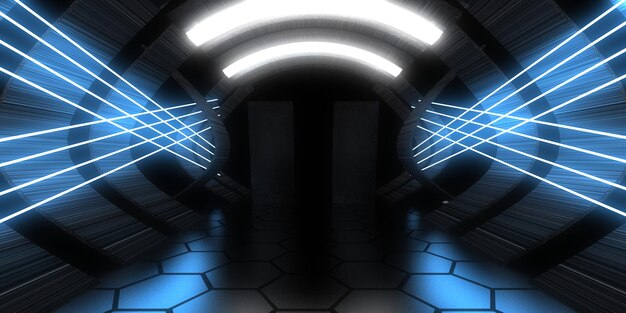 3D abstracte achtergrond met neonlichten. neon tunnel .space constructie. .3d illustratie3