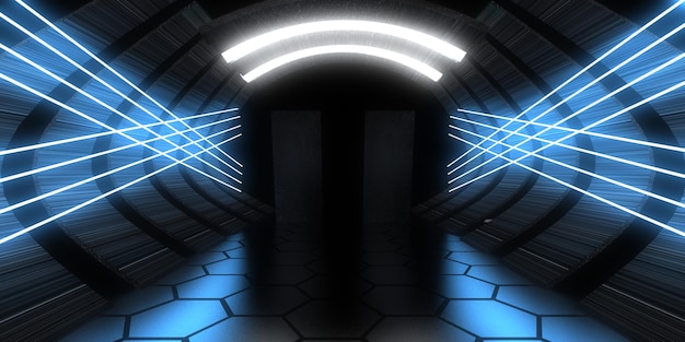3D abstracte achtergrond met neonlichten. neon tunnel .space constructie. .3d illustratie3