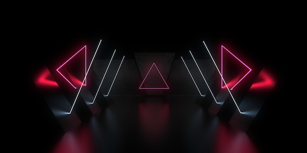 3D abstracte achtergrond met neonlichten. neon tunnel .space constructie. .3d illustratie