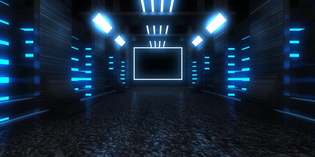 3D abstracte achtergrond met neonlichten. neon tunnel .space constructie. .3d illustratie